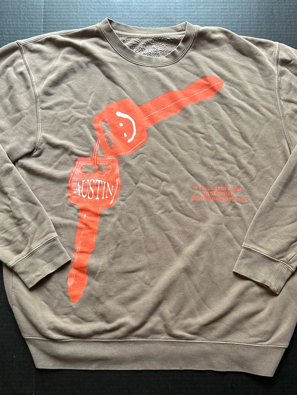 Post Malone 2023 Tour Graphic Crewneck Sweatshirt - Taupe/Orange XXL